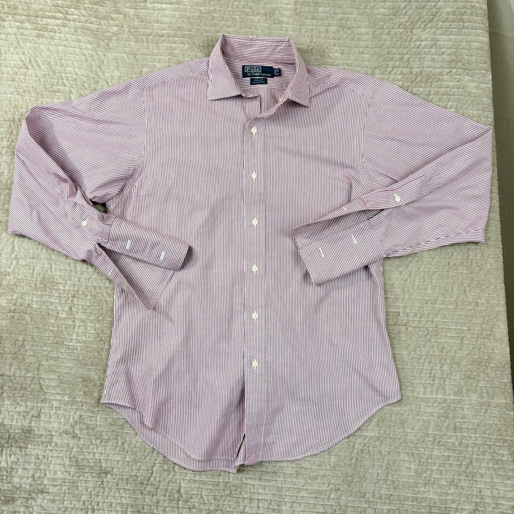 Polo Ralph Lauren Philip Mens 15-32 Red‎ White Striped Cotton Dress Shirt L/S
